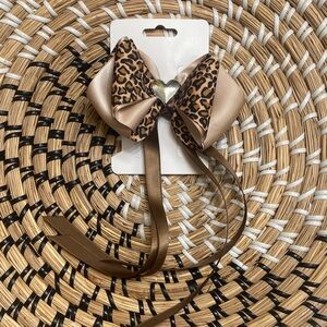 Hand Crafted Leopard Satin Heart Bow Hair Clip